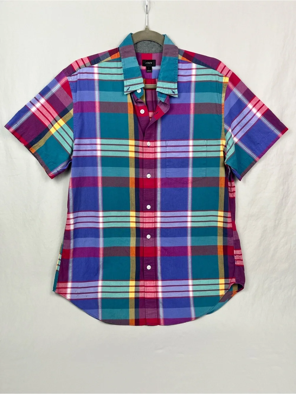 J.Crew Madras Plaid Short-Sleeve Button-Down Shirt Preppy Academia Ivy League